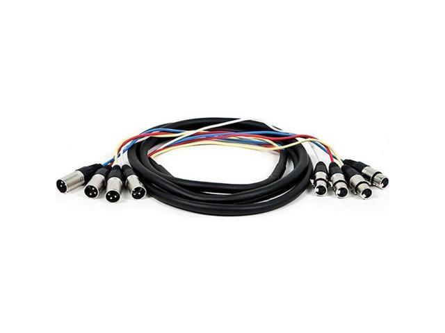 Monoprice 4-Channel XLR Male to XLR Female Snake Cable Cord - 10 Feet- Black/Silver With Metal Connector Housings Plastic And Rubber Cable Boots
