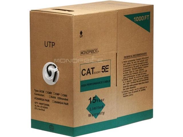 Monoprice Cat5e Ethernet Bulk Cable - Network Internet Cord - Stranded, 350Mhz, UTP, CM, Pure Bare Copper Wire, 24AWG, 1000ft, Black