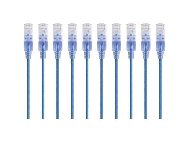 Monoprice SlimRun Cat6A Ethernet Patch Cable - Network Internet Cord - RJ45, 550Mhz, UTP, Pure Bare Copper Wire, 10G, 30AWG, 3ft, Blue, 10-Pack
