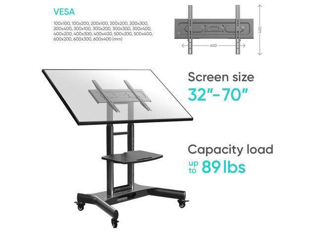 ONKRON Mobile TV Stand Rolling TV Cart with Tilt & 1 Shelf for 32' 70 inch LCD LED OLED Flat Panel Plasma Screens up to 99 lbs TS1350 Black