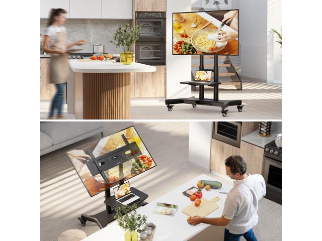 ONKRON Mobile TV Stand Rolling TV Cart with Tilt & 1 Shelf for 32' 70 inch LCD LED OLED Flat Panel Plasma Screens up to 99 lbs TS1350 Black