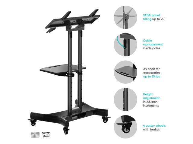 ONKRON Mobile TV Stand Rolling TV Cart with Tilt & 1 Shelf for 32' 70 inch LCD LED OLED Flat Panel Plasma Screens up to 99 lbs TS1350 Black