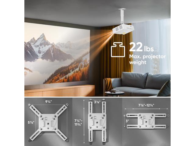 ONKRON Universal Projector Ceiling Mount Adjustable Height & Wall Projector Mount Ceiling Mount for Projector up to 22 Lbs Drop Ceiling Mount Projector White Projector Wall Arm - image 2