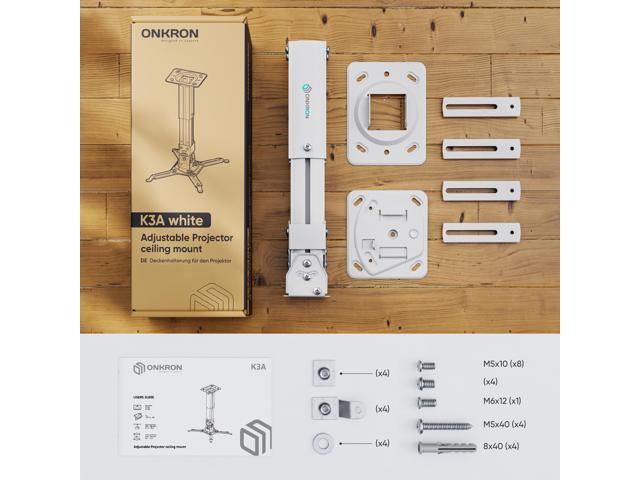 ONKRON Universal Projector Ceiling Mount Adjustable Height & Wall Projector Mount Ceiling Mount for Projector up to 22 Lbs Drop Ceiling Mount Projector White Projector Wall Arm - image 7