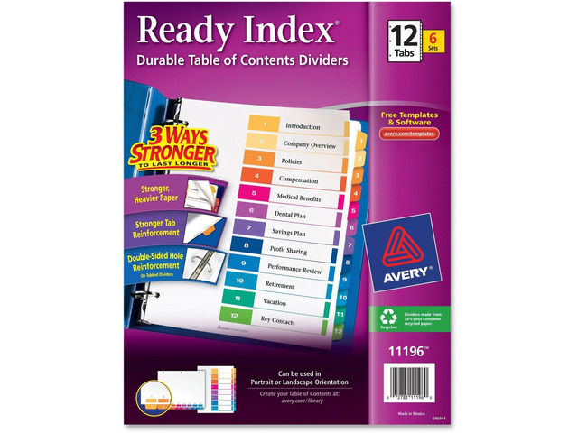 Avery Ready Index Table of Contents Reference Dividers
