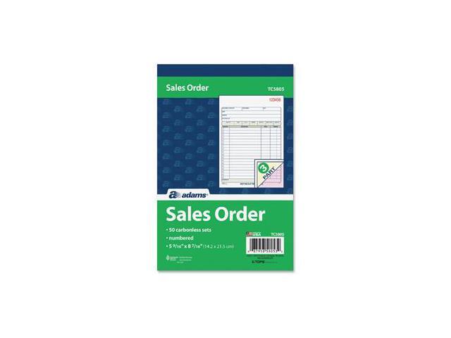 Adams Carbonless Sales Order Books - 50 Sheet(s) - 3 Part - Carbonless - 8.43' x 5.56' Sheet Size - Assorted - 1Each