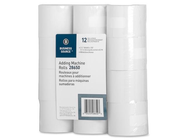 Business Source 28650 Adding Machine Rolls, 2-1/4'x150', 12/PK, White BSN28650