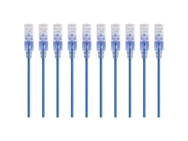 Monoprice SlimRun Cat6A Ethernet Patch Cable - Network Internet Cord - RJ45, 550Mhz, UTP, Pure Bare Copper Wire, 10G, 30AWG, 3ft, Blue, 10-Pack