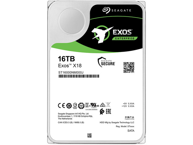 Seagate Exos 16TB Enterprise HDD X18 SATA 6Gb/s 512e/4Kn 7200 RPM 256MB Cache 3.5' Internal Hard Drive (ST16000NM000J)
