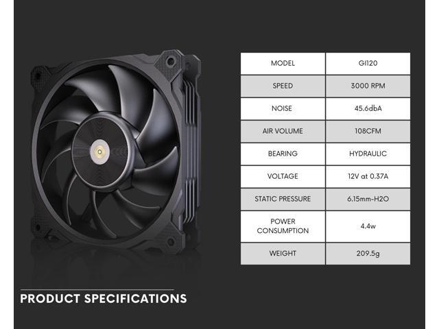 Granzon High Volume 120mm PWM Fan - 3000 RPM / 108 CFM / 45.6 DBA (GI120)