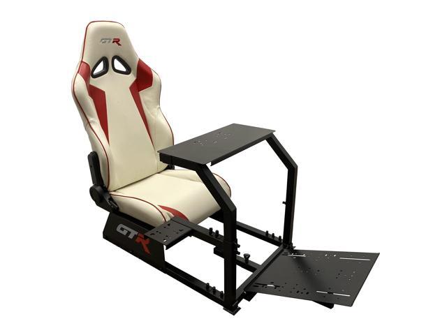 GTR Racing Simulator GTA-BLK-S105LWHTRD GTA Model Black Frame with White/Red Real Racing Seat, Driving Simulator Cockpit Gaming Chair with Gear.