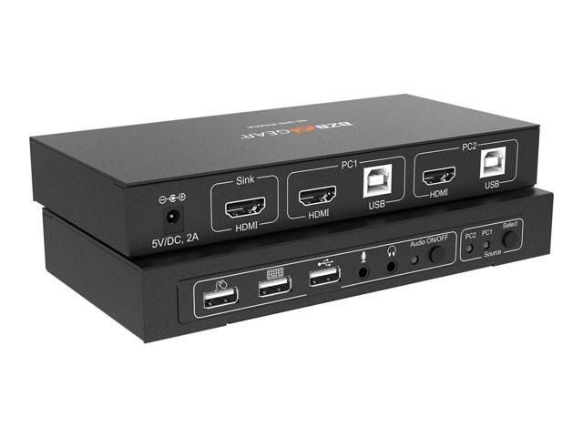 BZBGEAR 2x1 4K UHD KVM Switcher with USB2.0 Ports for Peripherals and Audio Support