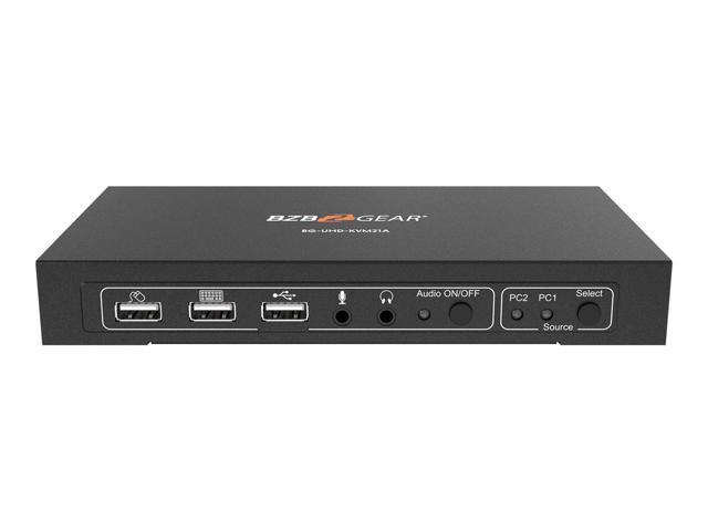 BZBGEAR 2x1 4K UHD KVM Switcher with USB2.0 Ports for Peripherals and Audio Support