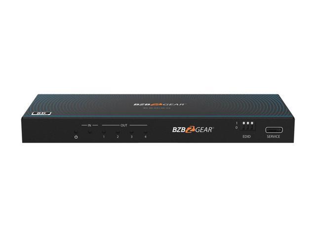 BZBGEAR 1x4 8K UHD HDMI 2.1 48Gbps Splitter with Auto Downscaling/Audio De-Embedding (8K60/4K120 and VRR/ALLM/QMS/QFT/SBTM Support)