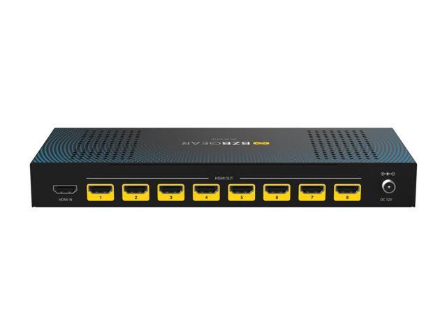 BZBGEAR 1x8 8K UHD HDMI 2.1 48Gbps Splitter with Auto Downscaling/Audio De-Embedding (8K60/4K120 and VRR/ALLM/QMS/QFT/SBTM Support)