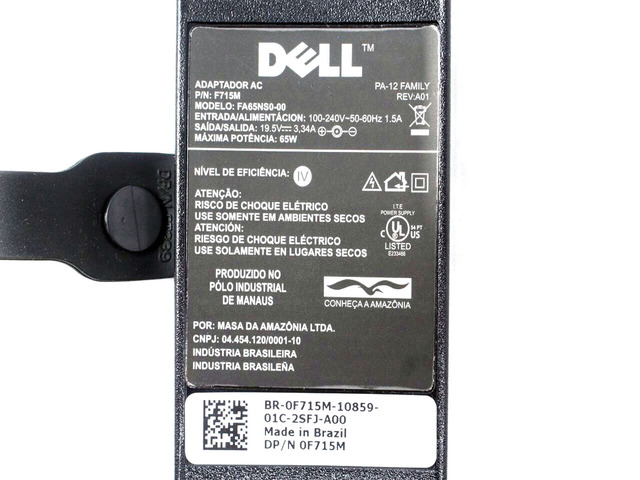 Dell FA65NS0-00 Black 19.5V 65W AC Power Adapter F715M 0F715M CN-0F715M