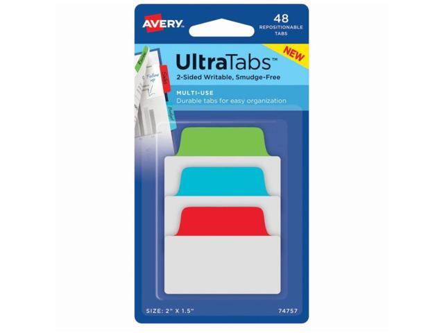 Avery Ultra Tabs Repositionable Tabs 2 x 1 1/2 Primary: Blue Green Red 48/Pack