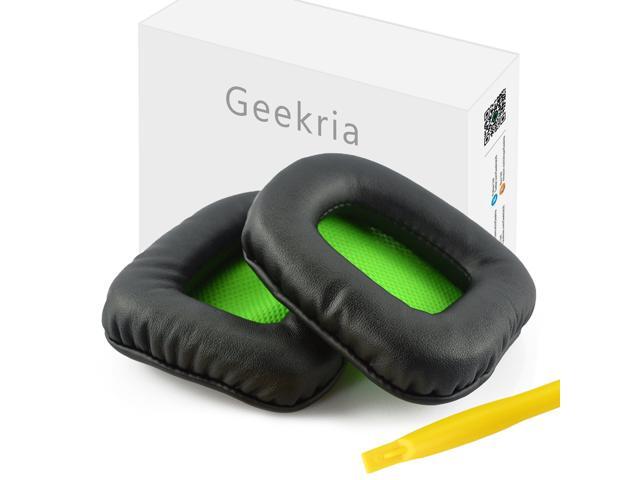 Geekria QuickFit Protein Leather Replacement Ear Pads for Razer Chimaera, Electra Headphones Earpads, Headset Ear Cushion Repair Parts (Black /Green )