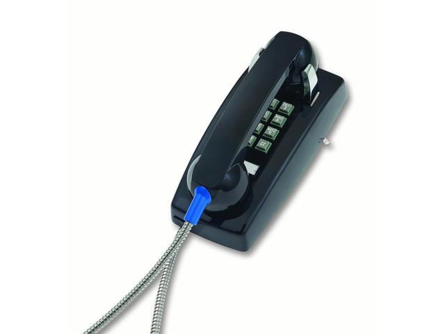 Cortelco - 255400AHC20M - 2554 Series, Basic Wall Phone, Single-Gong Ringer, Wall Mount, Black, 32 in. Armored Cord