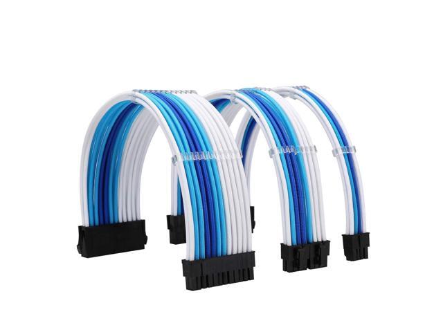 Sleeve Extension Power Supply Cable Kit 18AWG ATX 24P+ EPS 8-P+PCI-E8-P with Combs for PSU to Motherboard/GPU Fm-NCK3 (White Sky Blue Deep Blue)