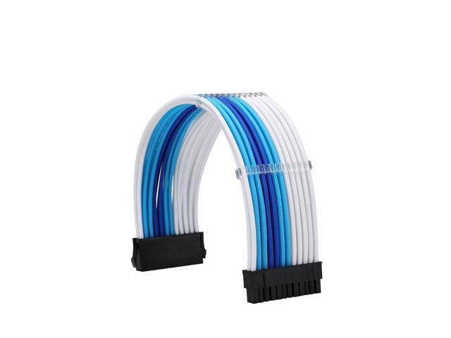 Sleeve Extension Power Supply Cable Kit 18AWG ATX 24P+ EPS 8-P+PCI-E8-P with Combs for PSU to Motherboard/GPU Fm-NCK3 (White Sky Blue Deep Blue)