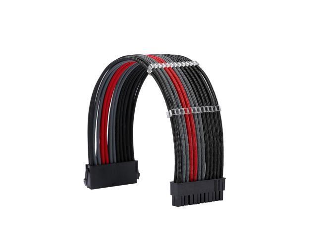 Sleeve Extension Power Supply Cable Kit 18AWG ATX 24P+ EPS 8-P+PCI-E8-P with Combs for PSU to Motherboard/GPU Fm-NCK3 (Black Grey Red)