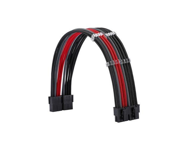 Sleeve Extension Power Supply Cable Kit 18AWG ATX 24P+ EPS 8-P+PCI-E8-P with Combs for PSU to Motherboard/GPU Fm-NCK3 (Black Grey Red)