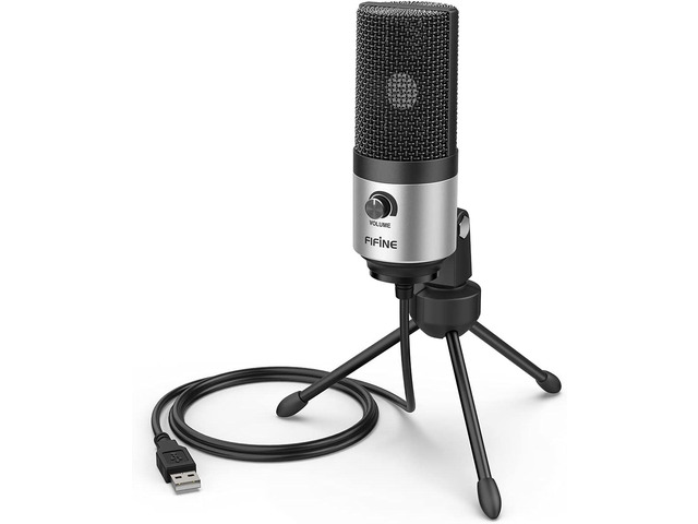 FIFINE K669 Silver USB Microphone for Zoom Video Meeting Online Class Metal Condenser Mic, Gain Knob Control, USB Plug and Play, Work with...