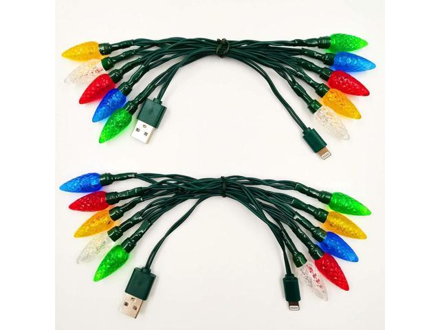 KBG 2 Pack LED Christmas Lights Charging Cable, USB Charger Cord Multicolor 10LED 50inch Compatible with Phone 5,5s,6,6plus,6s,6s...