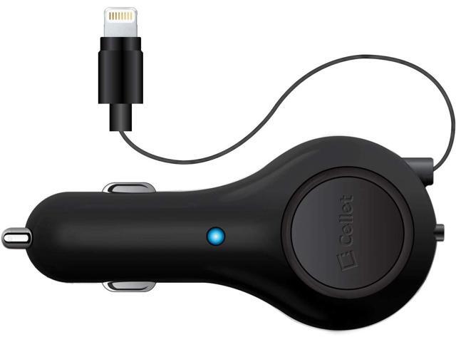 Cellet Retractable Car Charger with Lighting Cable Compatible to Lightning with Apple iPhone 14 Pro Max Plus 13 12 SE11 Xr Xs X iPad Pro Air Mini...