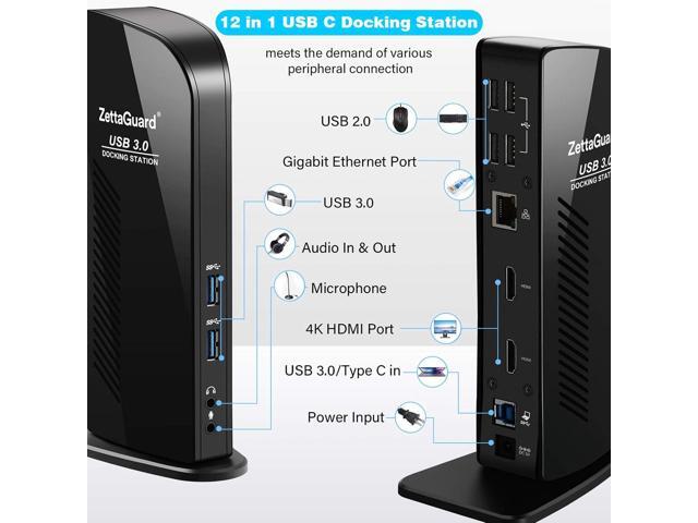 USB 3.0 and USB-C Universal Laptop Docking Station for Windows and Mac (Dual 4K Video HDMI, Gigabit Ethernet, 6 USB 3.0 Ports, 3.5 mm Audio)