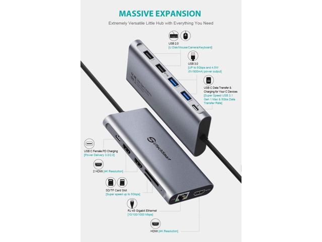 UtechSmart USB C Hub, 3 HDMI Docking Station Triple Display 12 in 1 USB C Laptop Adapter with 4K HDMI PD3.0 SD TF Card Reader Gigabit Ethernet for...