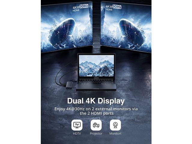 USB C Hub, 11-in-1 Docking Station with Dual 4K HDMI,Ultra-Slim, 4 USB Ports, 100W PD Charging, SD/TF Cards Reader, for...