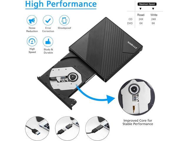 External DVD Drive USB 3.0 USB C CD Burner CD/DVD +/-RW Optical Drive Slim Portable DVD CD ROM Rewriter Writer Duplicator for Laptop Desktop PC...