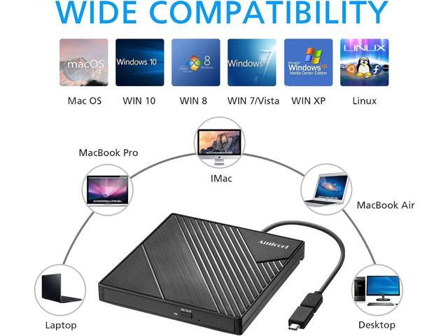 External DVD Drive USB 3.0 USB C CD Burner CD/DVD +/-RW Optical Drive Slim Portable DVD CD ROM Rewriter Writer Duplicator for Laptop Desktop PC...