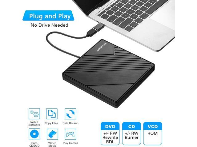 External DVD Drive USB 3.0 USB C CD Burner CD/DVD +/-RW Optical Drive Slim Portable DVD CD ROM Rewriter Writer Duplicator for Laptop Desktop PC...