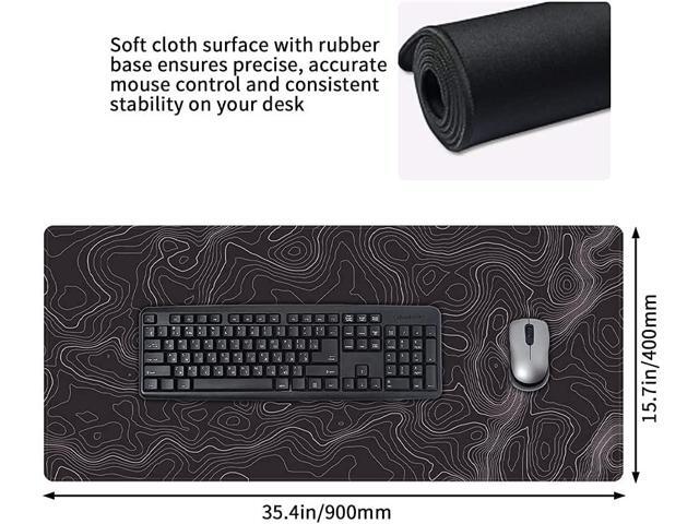 Large Gaming Mouse Pad Topographic Map Lines Contour Geographic Computer Keyboard Mouse Mat Desk Pad Non-Slip Desk Mat for Home Office Gaming Work,...