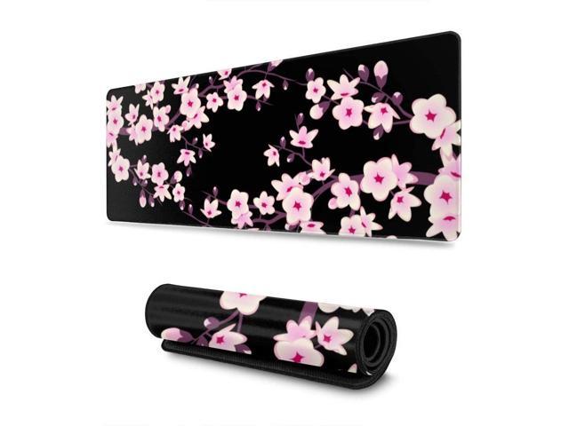 Pink Cherry Blossoms Gaming Mouse Pad XL Extended Large Mouse Mat Desk Pad Stitched Edges Mousepad Long Mouse Pad 31.5 X 11.8 Inch