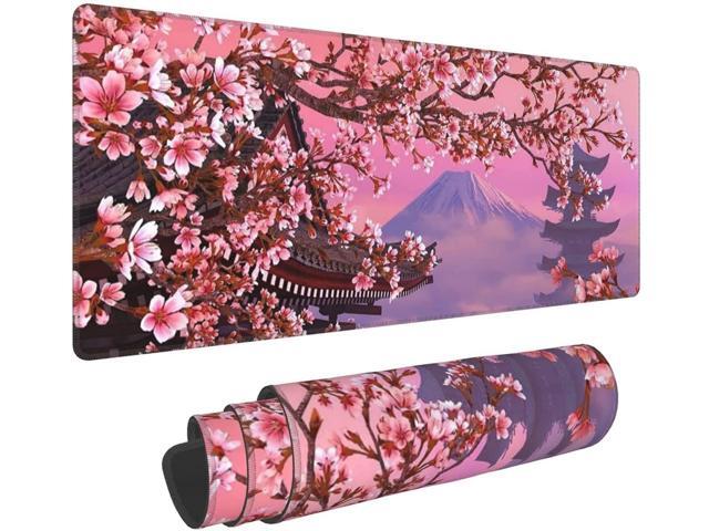 XXL Sakura Desk Mouse Pad Large Cute Gaming Keyboard Mat Anime Extended Mousepad for Office Company 31.5 X 11.8 Inch, Pink