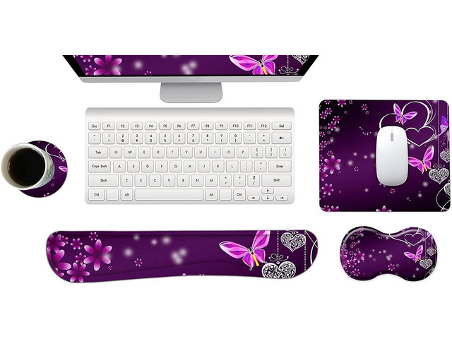 Keyboard Wrist Rest and Mouse Pad with Wrist Support Set Ergonomic Coaster, Memory Foam Mousepad Non-Slip Rubber Base Durable Comfortable for Easy...
