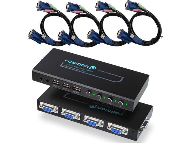 Fosmon 4-Port VGA KVM Switch, 3 USB Hubs, 1 Audio Output, 4 VGA Cables, (2048x1536@500MHz with DDC) Share 4 Computers with 1 Monitor and 3 USB...