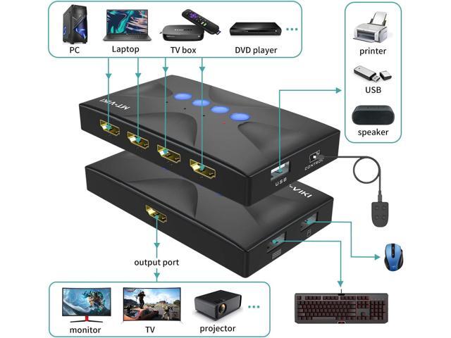 KVM Switch 4 Port, MT-VIKI HDMI KVM Switch for 4 Computers Share One HD 4K Monitor and 3 USB Devices Keyboard Mouse Printer, Including 4 KVM Cables...