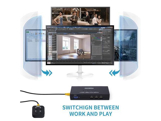 VGA KVM Switch 4 Port, USB VGA KVM Switcher for 4 Computers Share 1 Monitor 3 USB Devices Keyboard Mouse Scanner Printer, Including 4 KVM Cables &...
