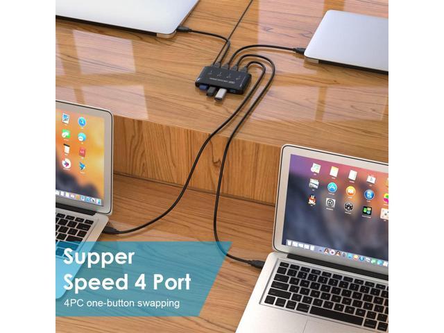KVM Switch Selector, 4 Computer Sharing 4 USB Devices USB 3.0 Switches Box for Mouse Keyboard Scanner Printer with Individual Switch Button
