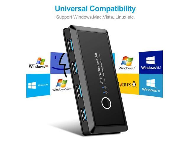 USB 3.0 Switch, USB Switcher 2 Computer Share 4 USB Devices, Peripheral USB KVM Switch for PC Printer Scanner Mouse Keyboard, with 1 PCS USB C to...