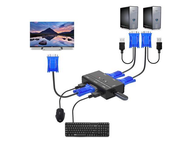 Yinker VGA KVM Switch, 2 Port USB VGA KVM Switch w/2 KVM Cables & 3 USB Hubs for 2 Computers Share One Monitor Keyboard Mouse