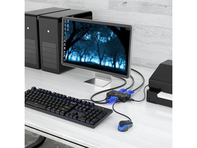 Yinker VGA KVM Switch, 2 Port USB VGA KVM Switch w/2 KVM Cables & 3 USB Hubs for 2 Computers Share One Monitor Keyboard Mouse