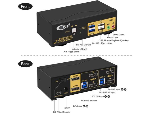 CKL 2 Port USB 3.0 KVM Switch Dual Monitor DisplayPort 1.4 4K@144Hz 8K@30Hz for 2 Computers or Laptops Sharing Extended Monitors, Keyboard and...