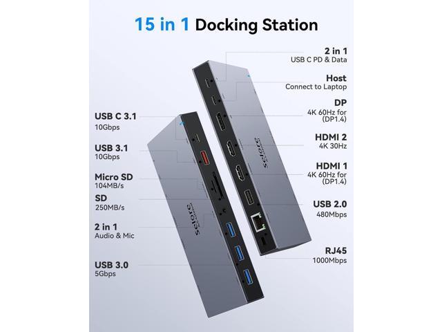 Dual HDMI Docking Station 3 Monitor,USB C Laptop Docking Station with 65W Power Adapter,2 HDMI Port,Displayport,USB 3.1/USB-C Data, Ethernet,...