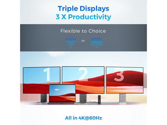 UtechSmart 3 Monitor 18 in 1 Docking Station 4K@60Hz Thunderbolt 3/4 USB-C Windows & MacBook Grey